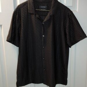 Cactus Man Large Textured Black Short Sleeve Button-Up